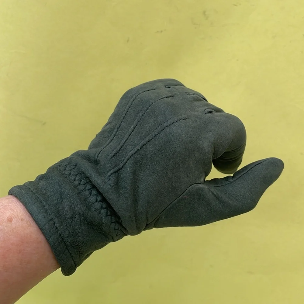 Vintage grayish teal leather gloves with lining